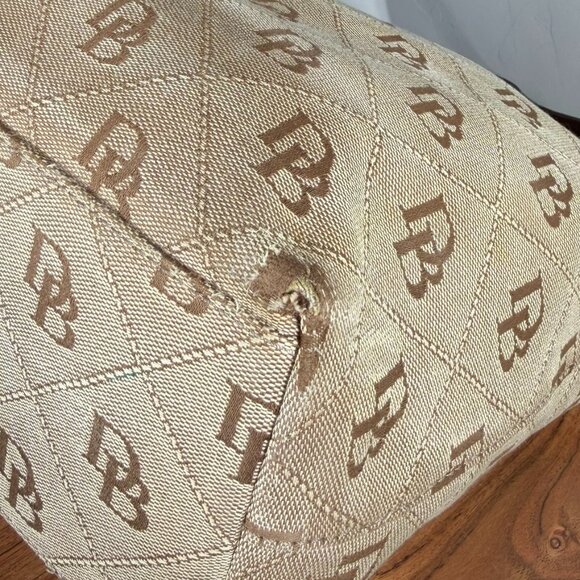 Dooney & Bourke Monogram Shoulder Bag — Vintage Tan Canvas & Leather - Picture 8 of 16